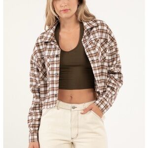RSQ Plaid Raw Hem Crop Shacket Size Small Western